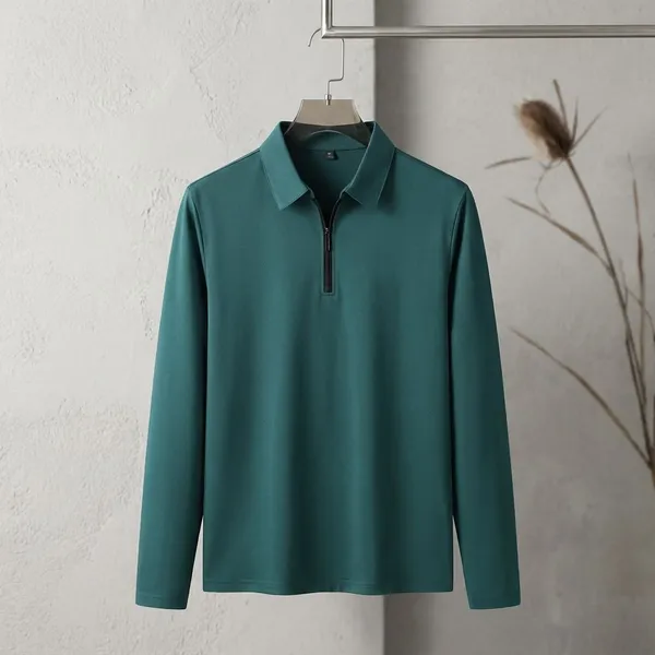 Green_Premium_Cotton_Blend_Full_Sleeve_Polo_Neck_Regular_Fit_T-Shirt_For_Men