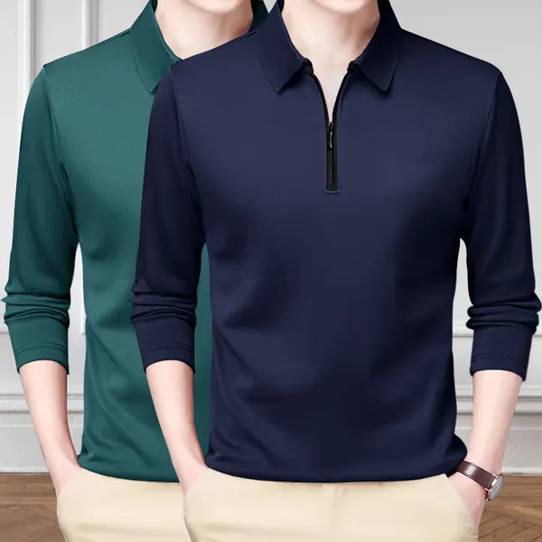Pack_Of_2_Moss_Green_&_Navy_Blue_Premium_Cotton_Blend_Full_Sleeve_Polo_Neck_Regular_Fit_T-Shirt_For_Men