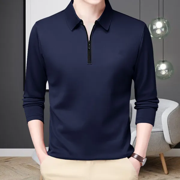 Blue_Premium_Cotton_Blend_Full_Sleeve_Polo_Neck_Regular_Fit_T-Shirt_For_Men