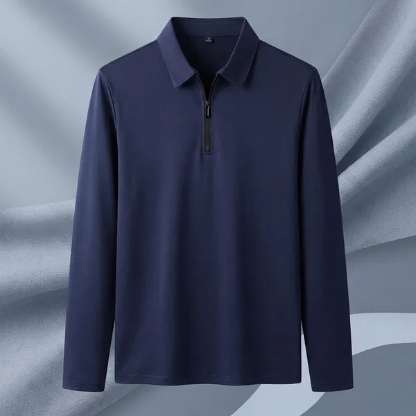 Blue_Premium_Cotton_Blend_Full_Sleeve_Polo_Neck_Regular_Fit_T-Shirt_For_Men