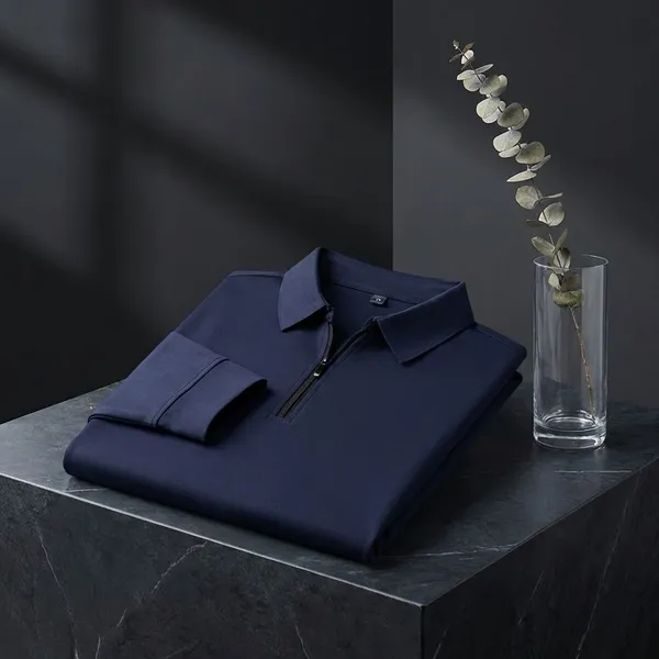 Blue_Premium_Cotton_Blend_Full_Sleeve_Polo_Neck_Regular_Fit_T-Shirt_For_Men