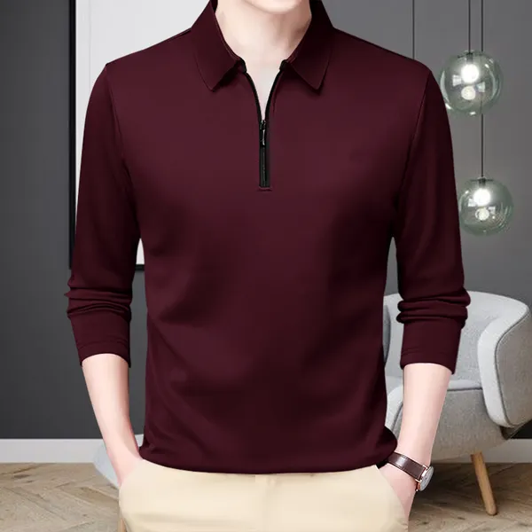 Maroon_Premium_Cotton_Blend_Full_Sleeve_Polo_Neck_Regular_Fit_T-Shirt_For_Men