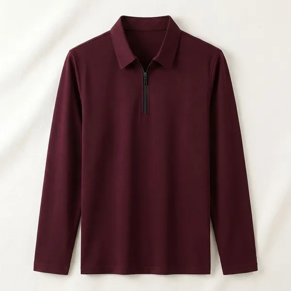Maroon_Premium_Cotton_Blend_Full_Sleeve_Polo_Neck_Regular_Fit_T-Shirt_For_Men