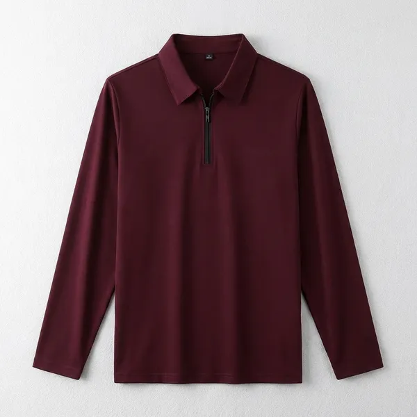 Maroon_Premium_Cotton_Blend_Full_Sleeve_Polo_Neck_Regular_Fit_T-Shirt_For_Men