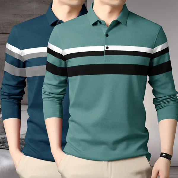 Pack_Of_2_Teal_Blue_&_Mossgreen_Premium_Cotton_Blend_Full_Sleeve_Polo_Neck_Regular_Fit_T-Shirt_For_Men