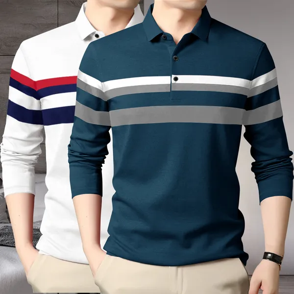 Pack_Of_2_White_&_Teal_Blue_Premium_Cotton_Blend_Full_Sleeve_Polo_Neck_Regular_Fit_T-Shirt_For_Men