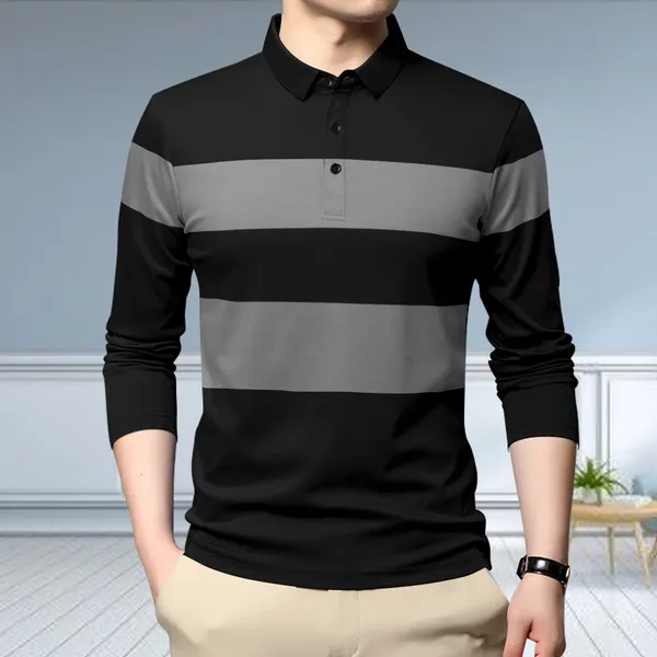 Black_Premium_Cotton_Blend_Full_Sleeve_Polo_Neck_Regular_Fit_T-Shirt_For_Men