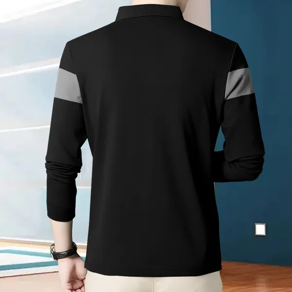 Black_Premium_Cotton_Blend_Full_Sleeve_Polo_Neck_Regular_Fit_T-Shirt_For_Men