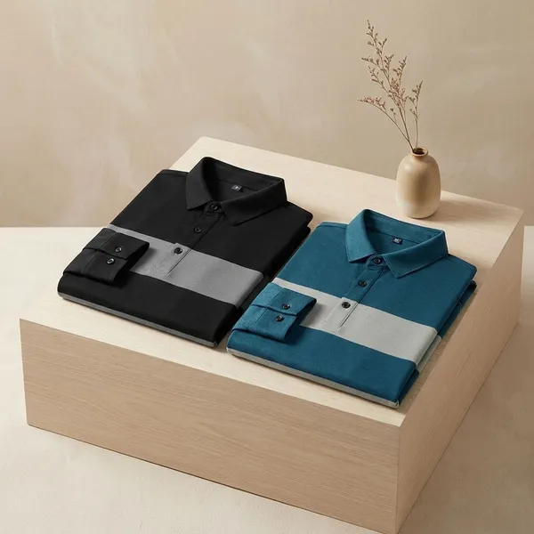Black_&_Teal_Blue_Premium_Cotton_Blend_Full_Sleeve_Polo_Neck_Regular_Fit_T-Shirt_For_Men_(Pack_Of_2)
