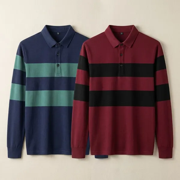Dark_Navy_&_Maroon_Premium_Cotton_Blend_Full_Sleeve_Polo_Neck_Regular_Fit_T-Shirt_For_Men_(Pack_Of_2)