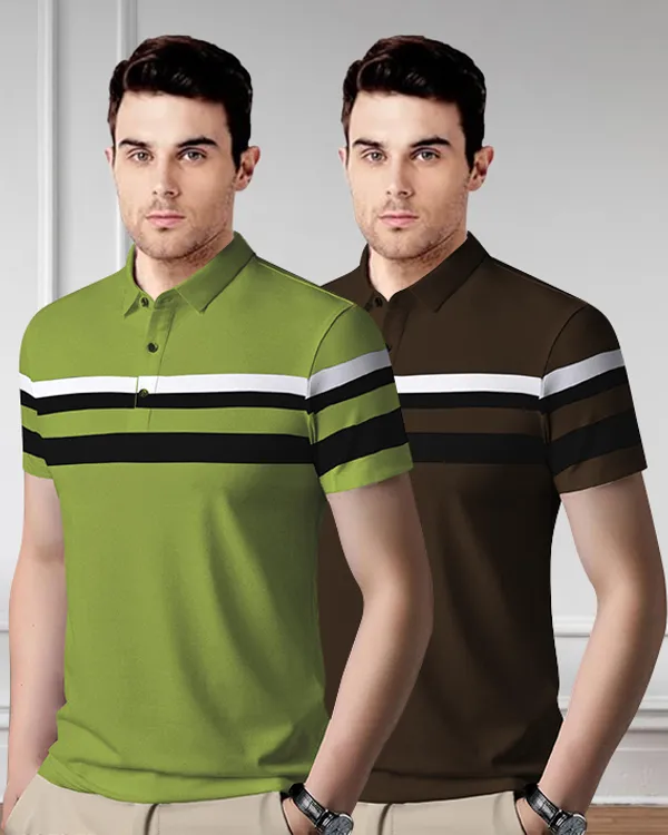 Pack_Of_2_Green_Premium_Cotton_Blend_Half_Sleeve_Polo_Neck_Regular_Fit_T-Shirt_For_Men