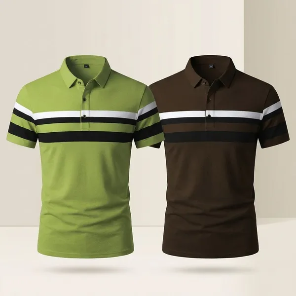 Pack_Of_2_Green_Premium_Cotton_Blend_Half_Sleeve_Polo_Neck_Regular_Fit_T-Shirt_For_Men