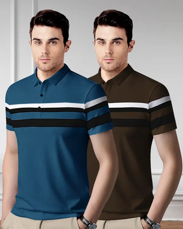 Pack_Of_2_Blue_Premium_Cotton_Blend_Half_Sleeve_Polo_Neck_Regular_Fit_T-Shirt_For_Men