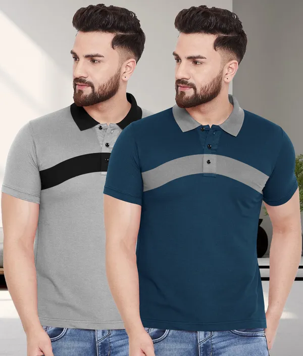 Grey_&_Teal_Blue_Premium_Cotton_Blend_Half_Sleeve_Polo_Neck_Regular_Fit_T-Shirt_For_Men_(Pack_Of_2)