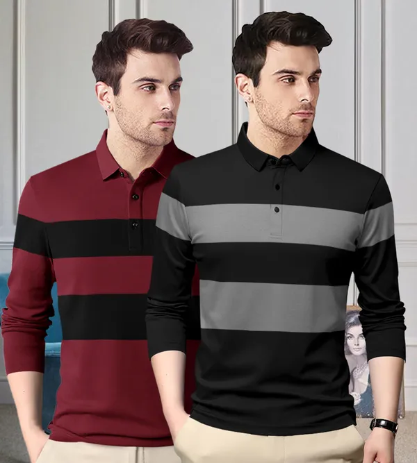 Maroon_&_Black_Premium_Cotton_Blend_Full_Sleeve_Polo_Neck_Regular_Fit_T-Shirt_For_Men_(Pack_Of_2)