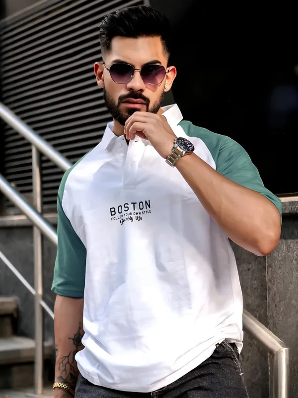 Moss_Green_&_Black_Premium_Cotton_Blend_3/4_Sleeve_Polo_Neck_Oversized_T-Shirt_For_Men_(Pack_Of_2)