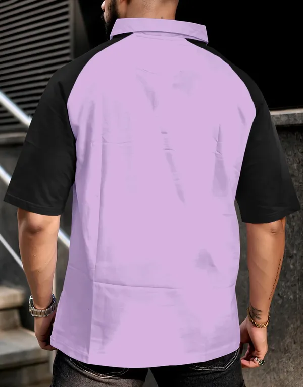 Lavender_&_Maroon_Premium_Cotton_Blend_3/4_Sleeve_Polo_Neck_Oversized_T-Shirt_For_Men_(Pack_Of_2)