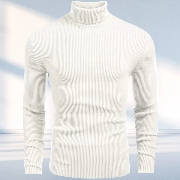 White_Premium_Pure_Cotton_Full_Sleeve_High_Neck_Regular_Fit_T-Shirt_For_Men