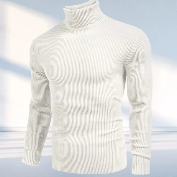 White_Premium_Pure_Cotton_Full_Sleeve_High_Neck_Regular_Fit_T-Shirt_For_Men