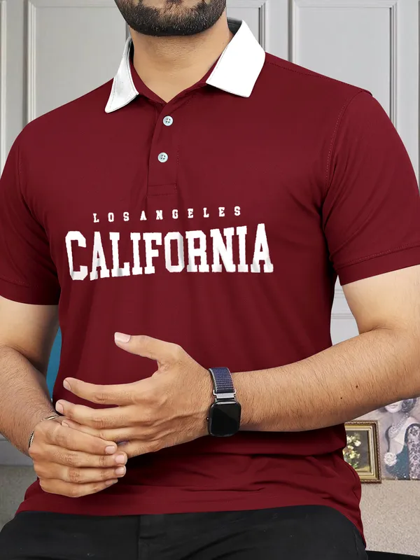 Maroon_Premium_Cotton_Blend_Half_Sleeve_Polo_Neck_Regular_Fit_T-Shirt_For_Men