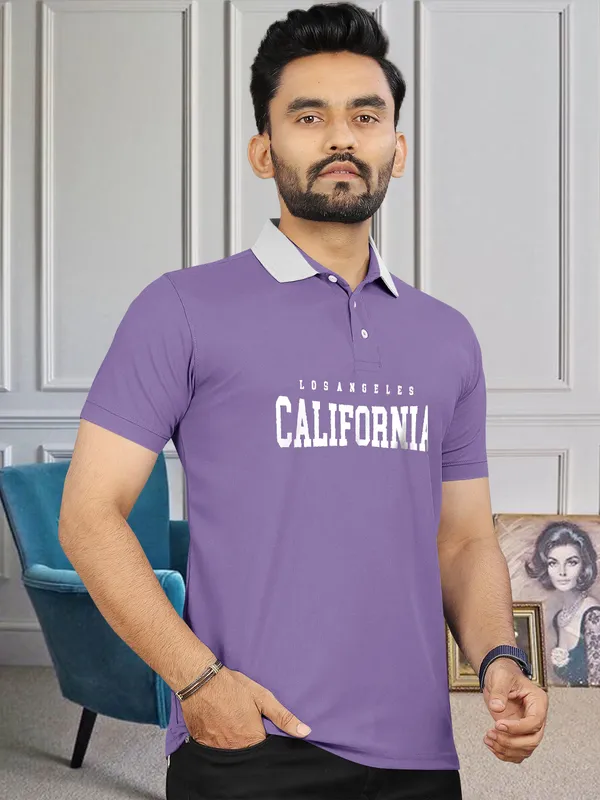Lavender_Premium_Cotton_Blend_Half_Sleeve_Polo_Neck_Regular_Fit_T-Shirt_For_Men