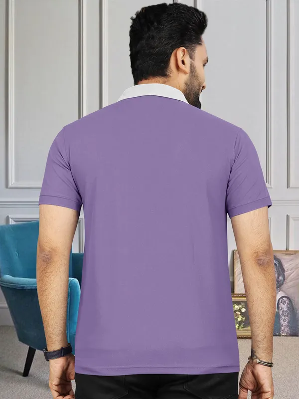 Lavender_Premium_Cotton_Blend_Half_Sleeve_Polo_Neck_Regular_Fit_T-Shirt_For_Men