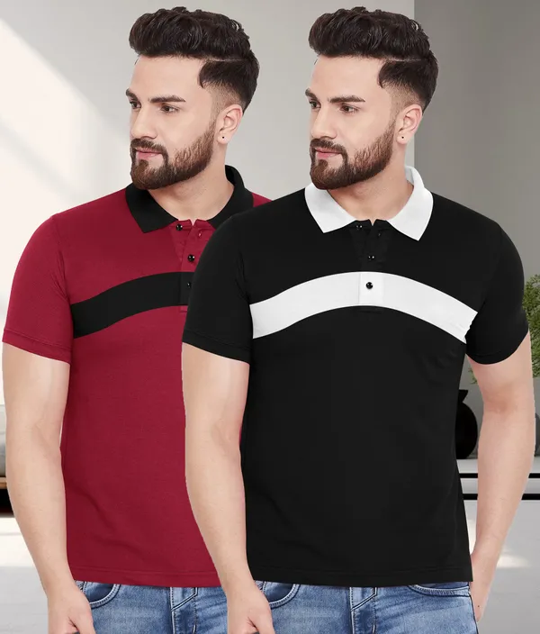 Maroon_&_Black_Premium_Cotton_Blend_Half_Sleeve_Polo_Neck_Regular_Fit_T-Shirt_For_Men_(Pack_Of_2)