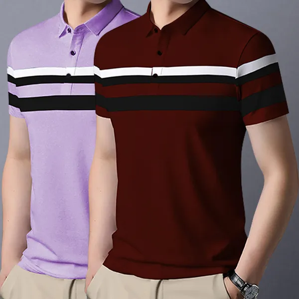 Lavender_&_Maroon_Premium_Cotton_Blend_Half_Sleeve_Polo_Neck_Regular_Fit_T-Shirt_For_Men_(Pack_Of_2)