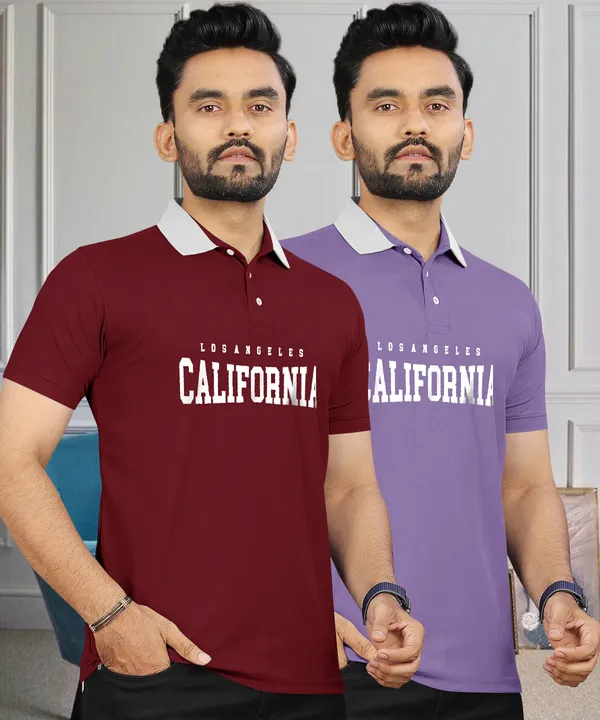 Maroon_&_Lavender_Premium_Cotton_Blend_Half_Sleeve_Polo_Neck_Regular_Fit_T-Shirt_For_Men_(Pack_Of_2)