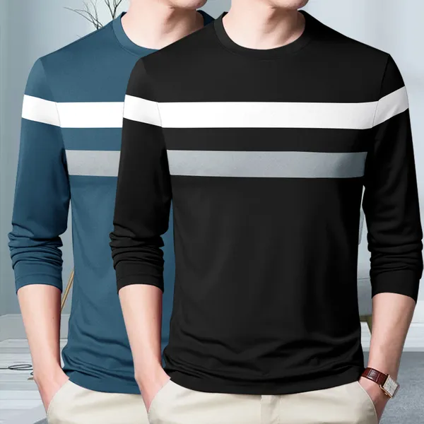 Pack_Of_2_Teal_Blue_&_Black_Premium_Cotton_Blend_Full_Sleeve_Round_Neck_Regular_Fit_T-Shirt_For_Men