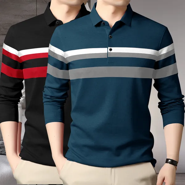 Black_&_Teal_Blue_Premium_Cotton_Blend_Full_Sleeve_Polo_Neck_Regular_Fit_T-Shirt_For_Men_(Pack_Of_2)
