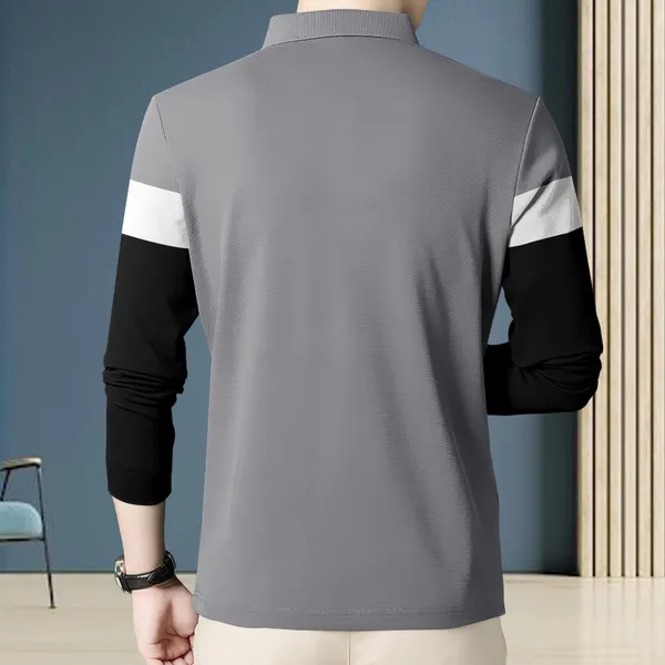 Grey_Premium_Cotton_Blend_Full_Sleeve_Polo_Neck_Regular_Fit_T-Shirt_For_Men