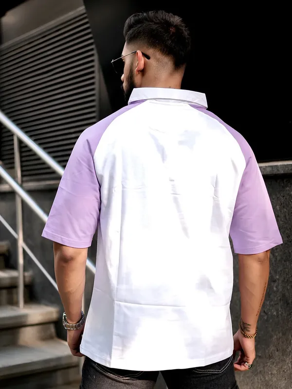 Lavender_&_Moisgreen_Premium_Cotton_Blend_3/4_Sleeve_Polo_Neck_Oversized_T-Shirt_For_Men_(Pack_Of_2)