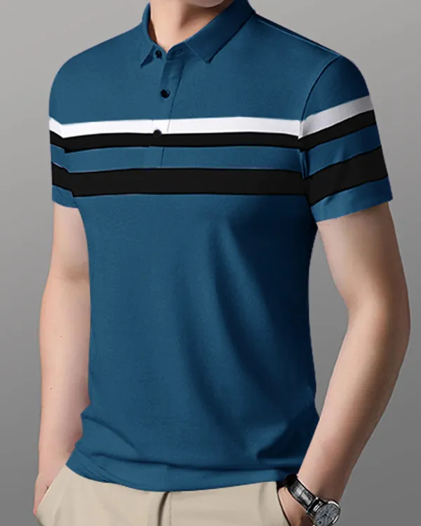 Sky_Blue_Premium_Cotton_Blend_Half_Sleeve_Polo_Neck_Regular_Fit_T-Shirt_For_Men