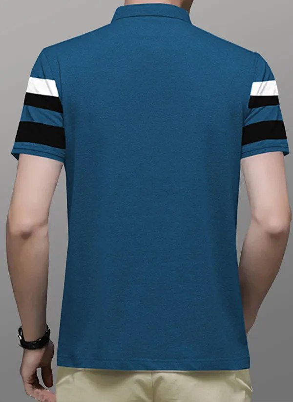 Sky_Blue_Premium_Cotton_Blend_Half_Sleeve_Polo_Neck_Regular_Fit_T-Shirt_For_Men
