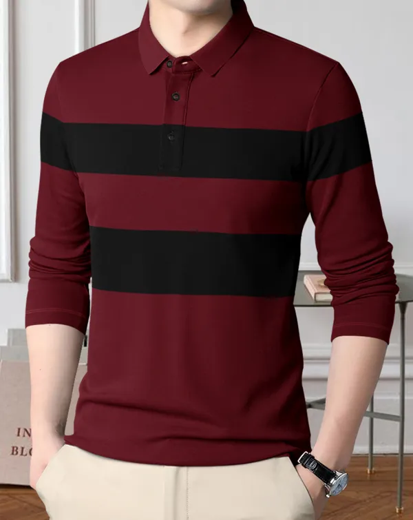 Maroon_Premium_Cotton_Blend_Full_Sleeve_Polo_Neck_Regular_Fit_T-Shirt_For_Men
