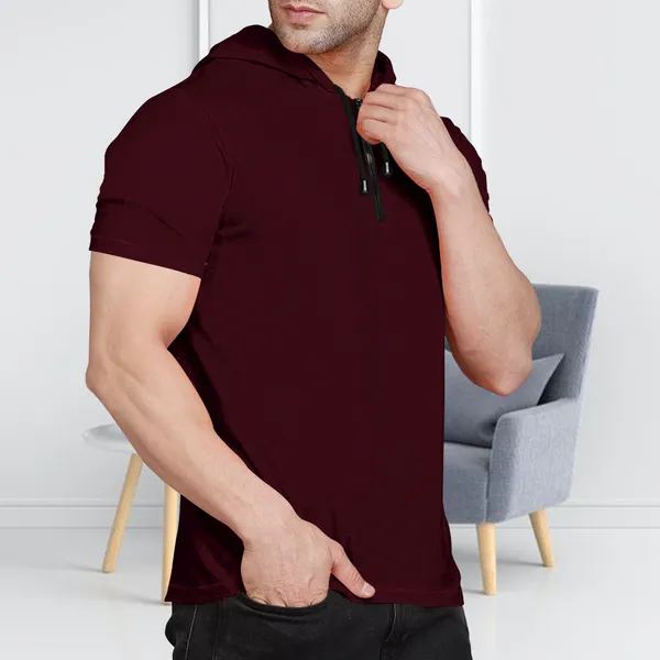 Maroon_&_Moisgreen_Premium_Cotton_Blend_Half_Sleeve_Hooded_Neck_Regular_Fit_T-Shirt_For_Men_(Pack_Of_2)