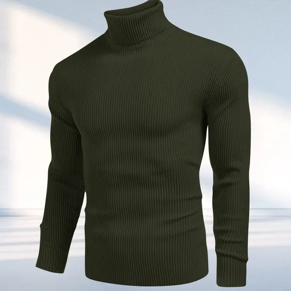 Olive_Green_Premium_Cotton_Blend_Full_Sleeve_High_Neck_Regular_Fit_T-Shirt_For_Men