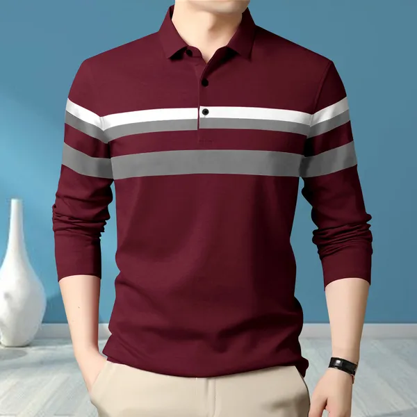 Teal_Blue_&_Maroon_Premium_Cotton_Blend_Full_Sleeve_Polo_Neck_Regular_Fit_T-Shirt_For_Men_(Pack_Of_2)