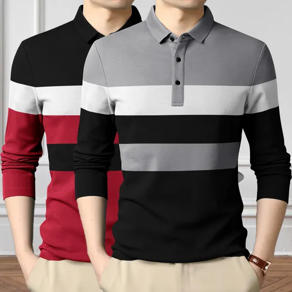Maroon_&_Grey_Premium_Cotton_Blend_Full_Sleeve_Polo_Neck_Regular_Fit_T-Shirt_For_Men_(Pack_Of_2)