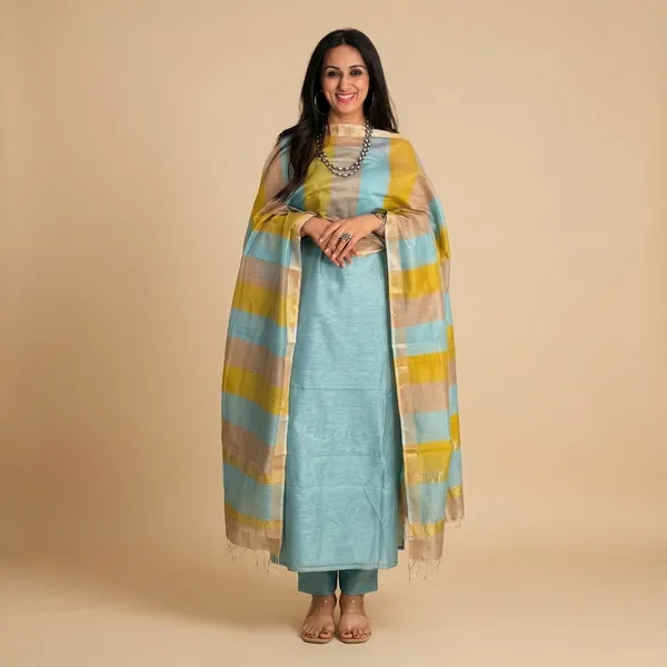 Light_Blue_Banarasi_Cotton_Unstitch_Suit_For_Women