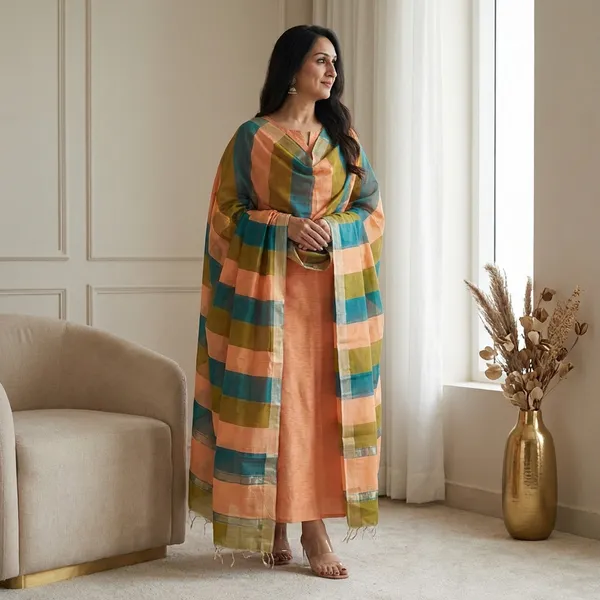 Peach_Banarasi_Cotton_Unstitch_Suit_For_Women