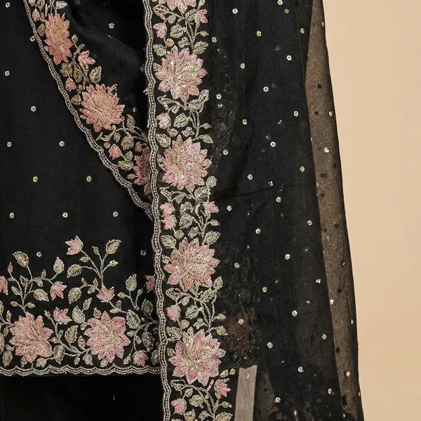Black_Banarasi_Unstitch_Suit_Pure_Mercerised_Kota_Check_With_Embroidery_For_Women