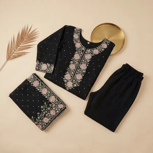 Black_Banarasi_Unstitch_Suit_Pure_Mercerised_Kota_Check_With_Embroidery_For_Women