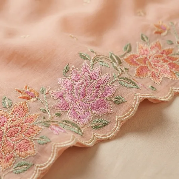Peach_Banarasi_Unstitch_Suit_Pure_Mercerised_Kota_Check_With_Embroidery_For_Women