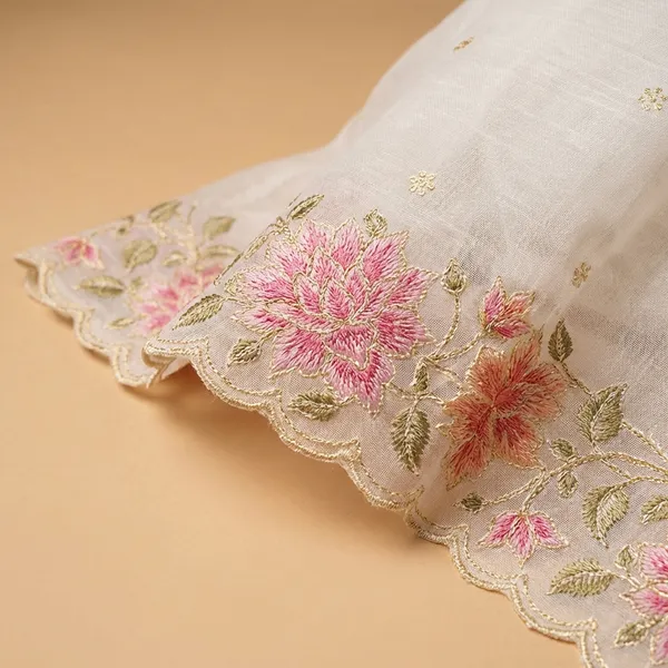 White_Banarasi_Unstitch_Suit_Pure_Mercerised_Kota_Check_With_Embroidery_For_Women