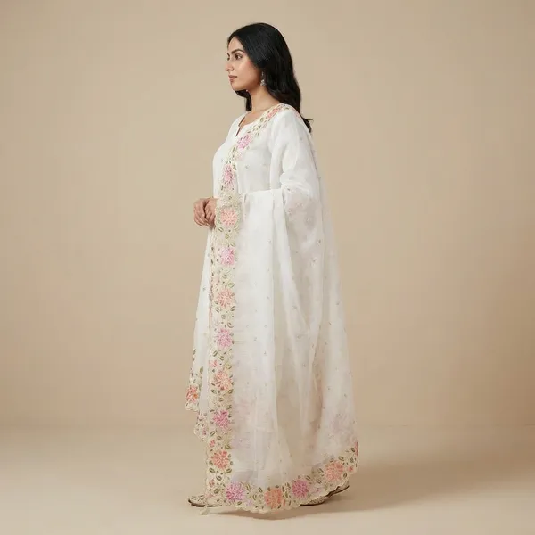 White_Banarasi_Unstitch_Suit_Pure_Mercerised_Kota_Check_With_Embroidery_For_Women