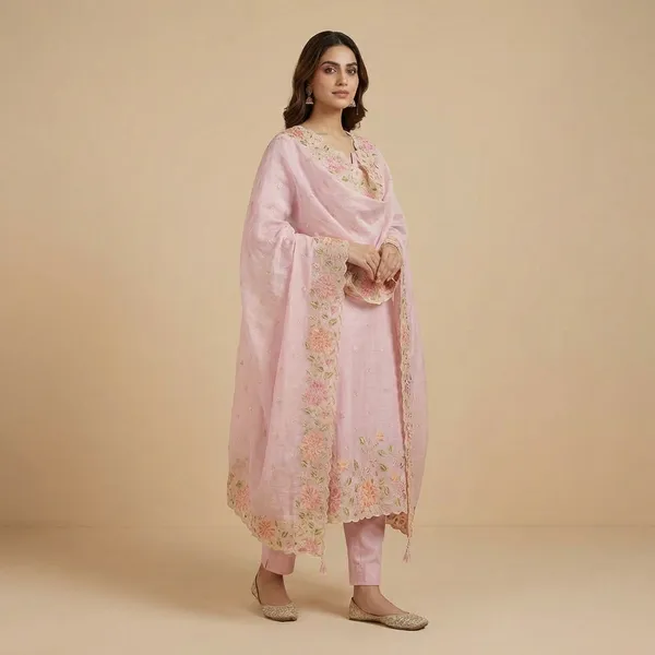 Pink_Banarasi_Unstitch_Suit_Pure_Mercerised_Kota_Check_With_Embroidery_For_Women
