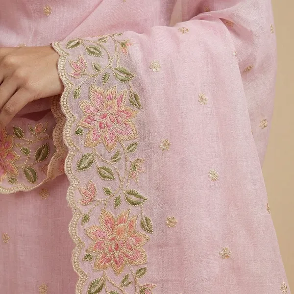Pink_Banarasi_Unstitch_Suit_Pure_Mercerised_Kota_Check_With_Embroidery_For_Women