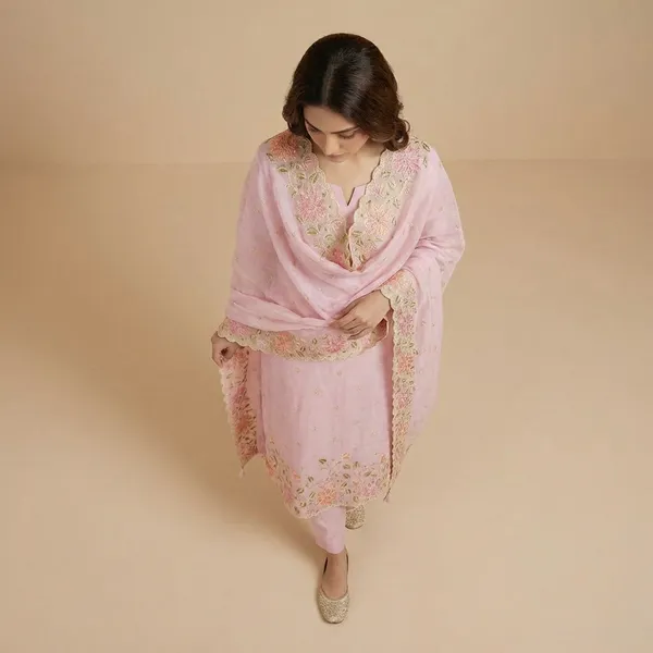 Pink_Banarasi_Unstitch_Suit_Pure_Mercerised_Kota_Check_With_Embroidery_For_Women